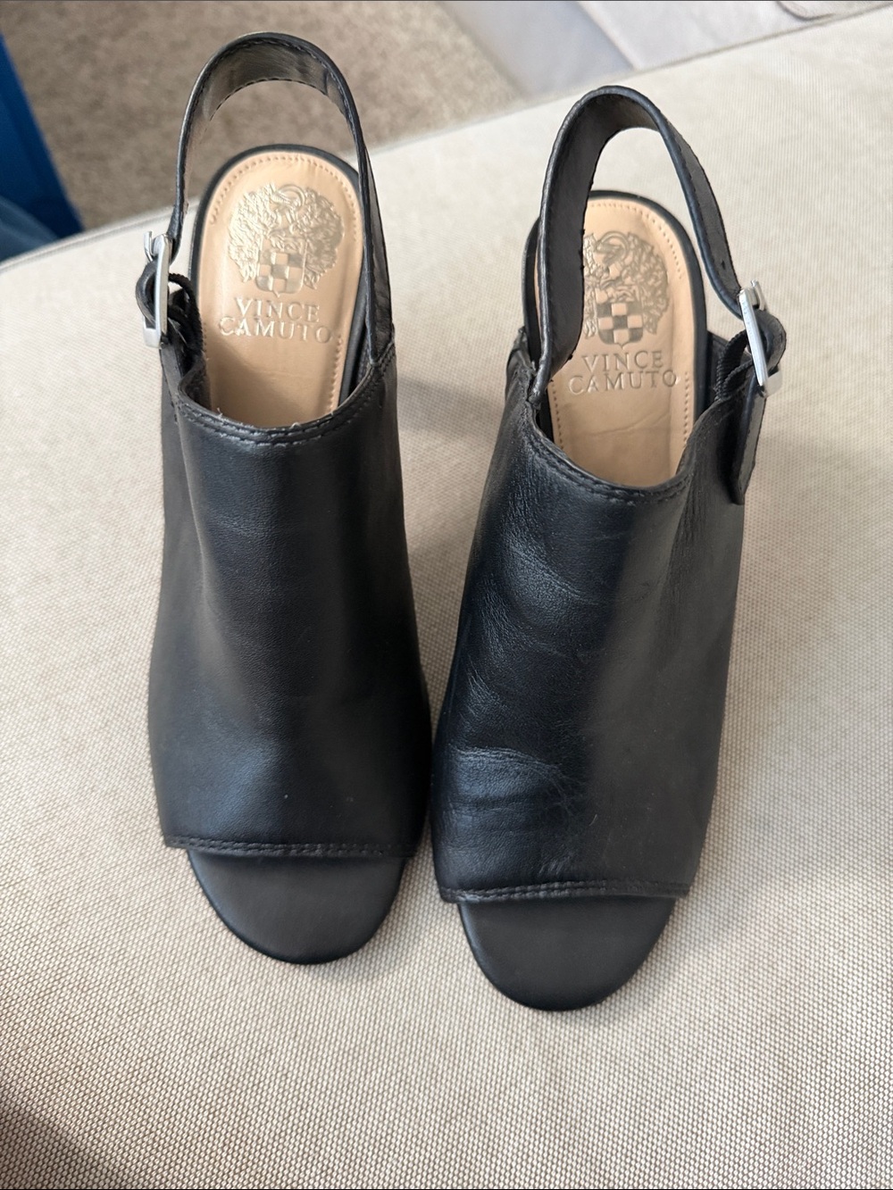 Vince Camuto Black Leather Open-Toe Slingback Mules